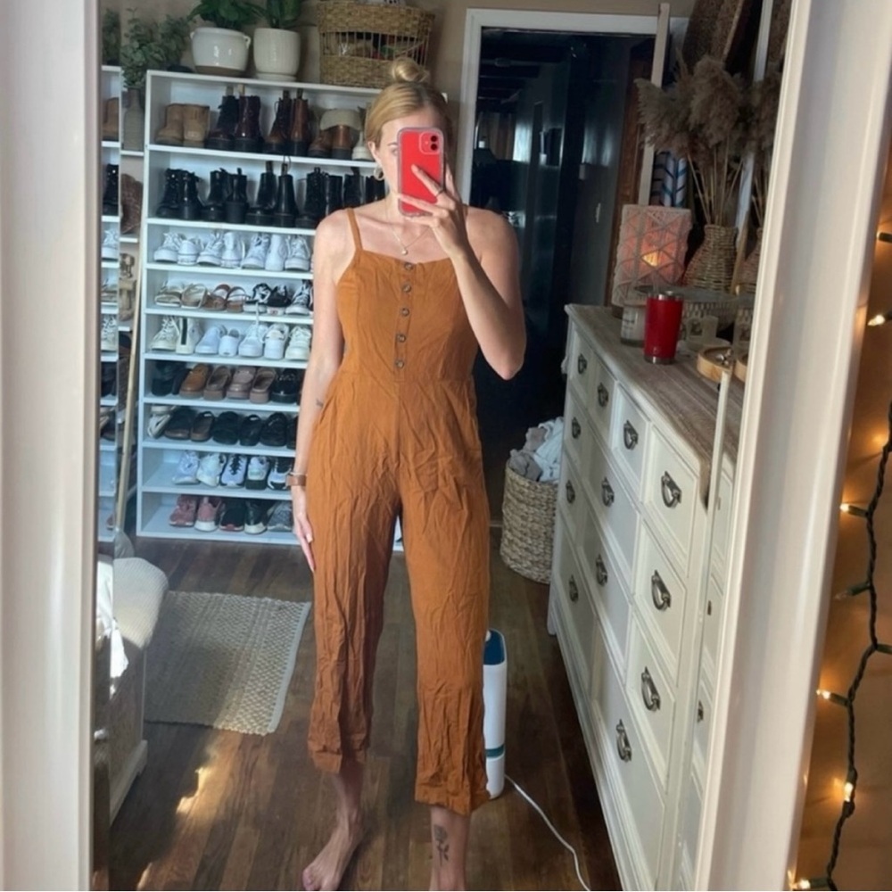 Old navy burnt orange linen henley jumpsuit